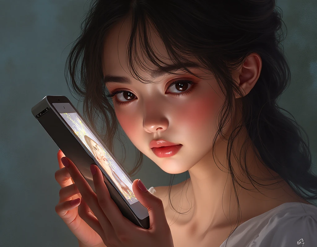 woman looking at her phone comparing herself to another woman