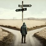 woman standing at a crossroads choosing a new path, symbolizing change